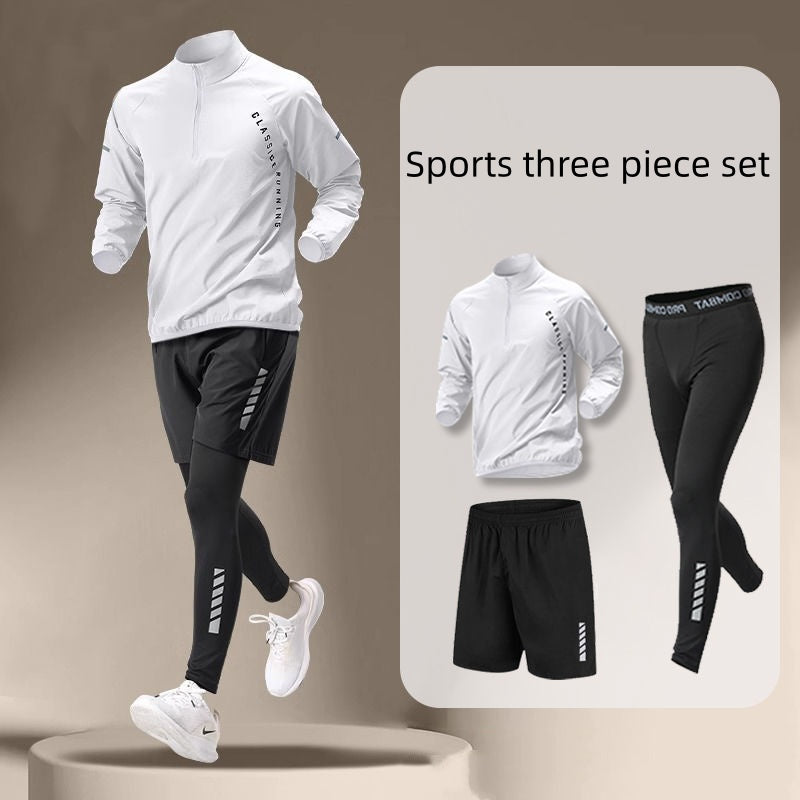 Fitness Set Men's Ice Silk Quick-dry Summer Sportswear Short Sleeve