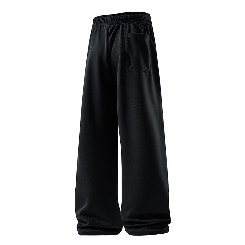 Drawstring Sports Pants Pockets Micro Elastic Knitted Fabric Breathable Straight Casual Long