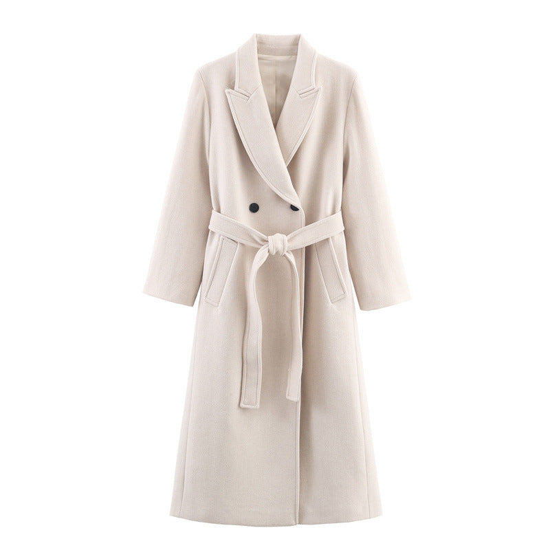 Women's Blend With Belt Long Overcoat Outerwear