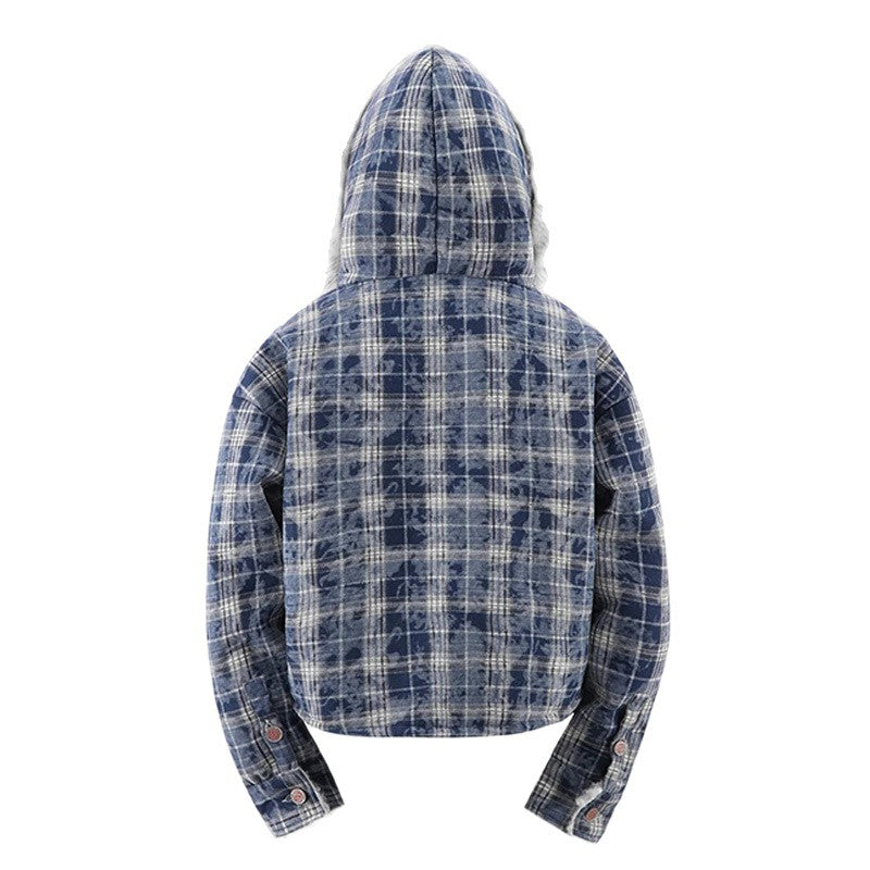 Trend Street Casual Plush Plaid Collar Zip-up Long Sleeve Hooded Sweatshirt