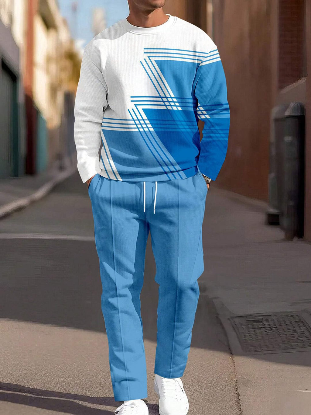 Autumn Casual Fashion Men's 3D Digital Print Round Neck Loose Sweatshirt And Sweatpants Set