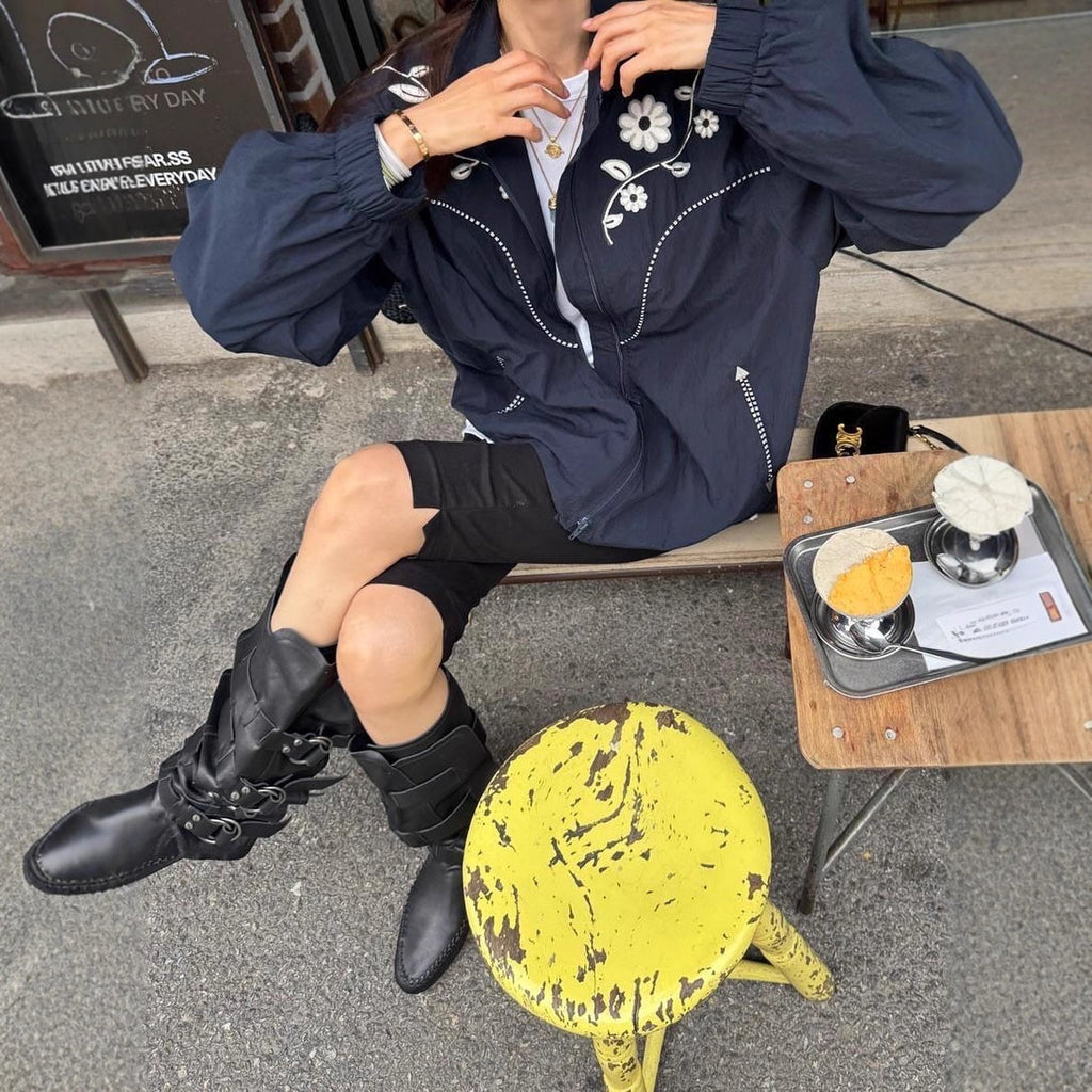 Contrast Color Jacquard Design Loose Casual Long Sleeves Jacket Coat