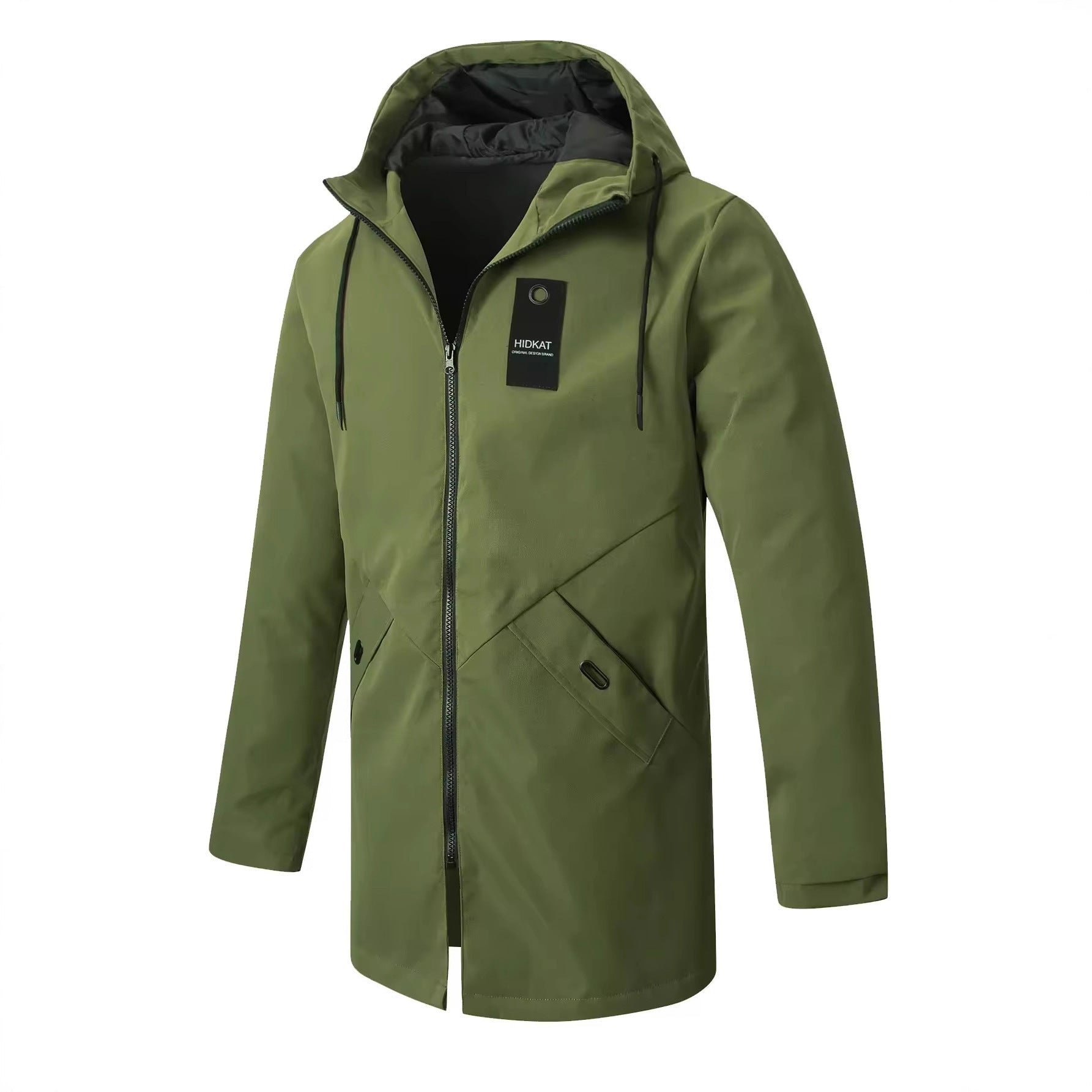 Mid-length Men's Hooded Casual Workwear Shell Jacket Windproof Jacket