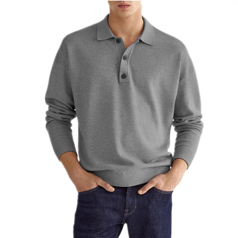 European And American Autumn Long Sleeve V-neck Buttons Men's Casual Jacket Polo Shirt