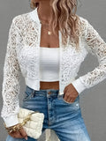 Women's Solid-Color Fashionable Short Lace Jacket With Zipper
