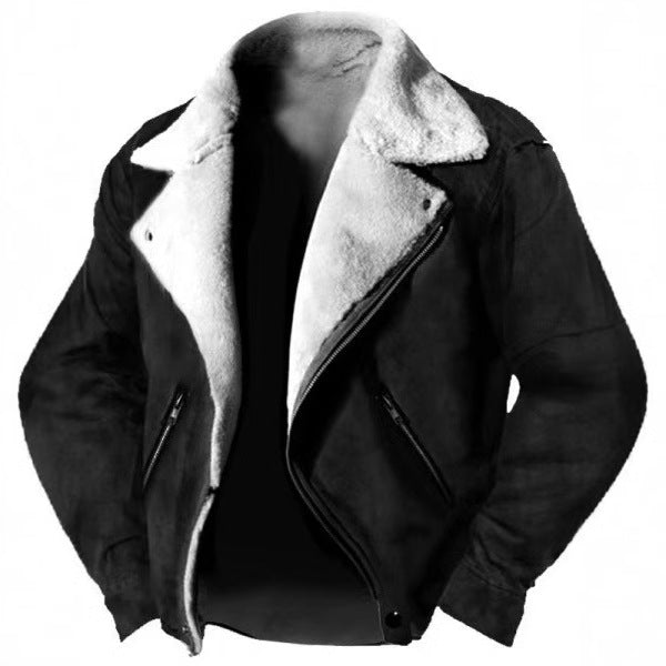 Casual Polo Collar Zipper Jacket Thickened Coat Fur