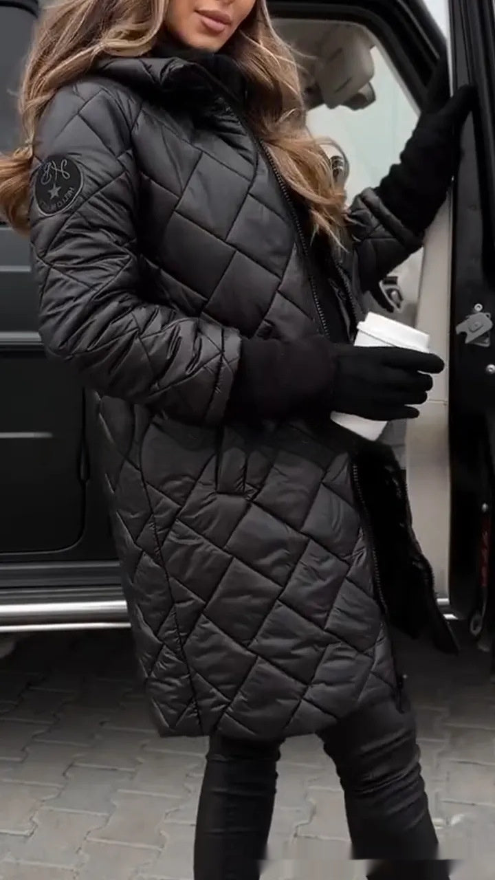 Women's Hooded Zip-Up Long Casual Cotton Coat