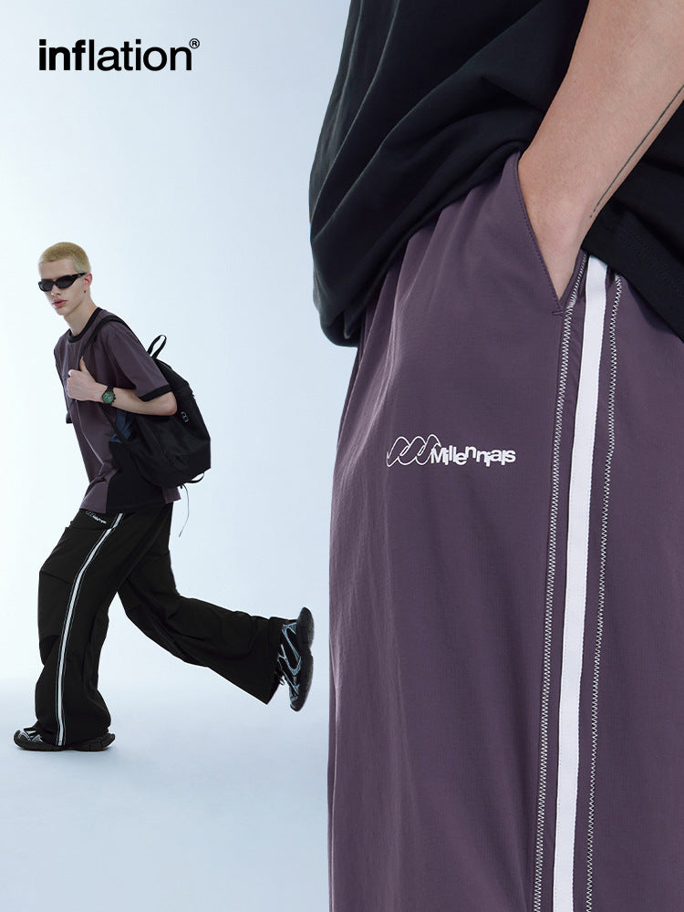 Summer New Bright Line Side Stripe Parachute Wide Leg Pants