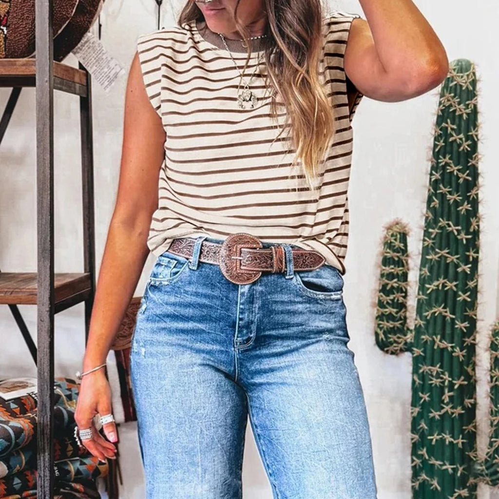 Women's Casual Simple Crew-Neck Striped Pullover Top