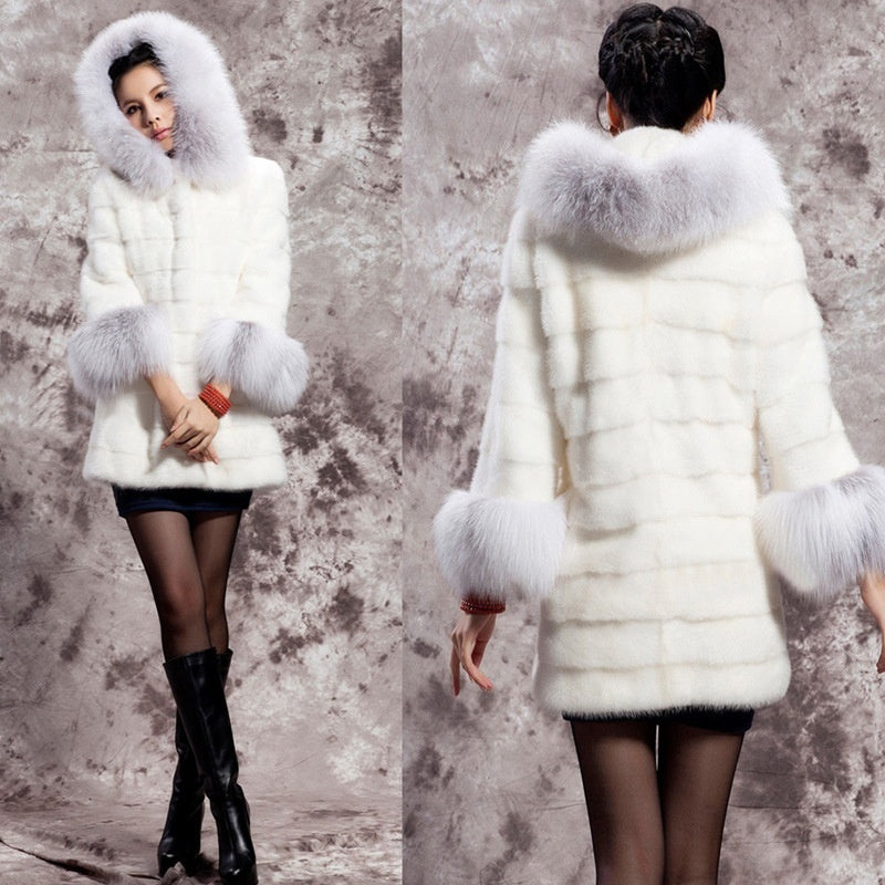 Rabbit Fur All-matching Warm Long-sleeved Coat Women's Clothing
