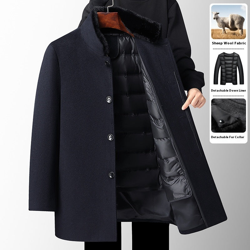 Men's Wool Overcoat Autumn And Winter New Mid-length Thickening Detachable Down Feather Liner