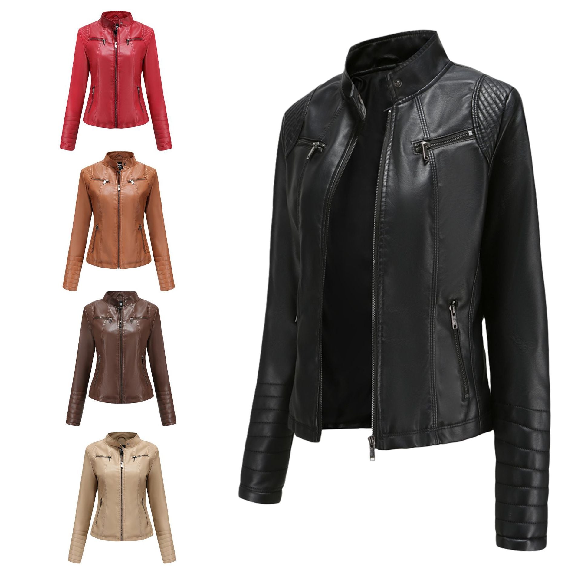 Women's Leather Thin Motorcycle Clothing Short Chic Women's Jacket
