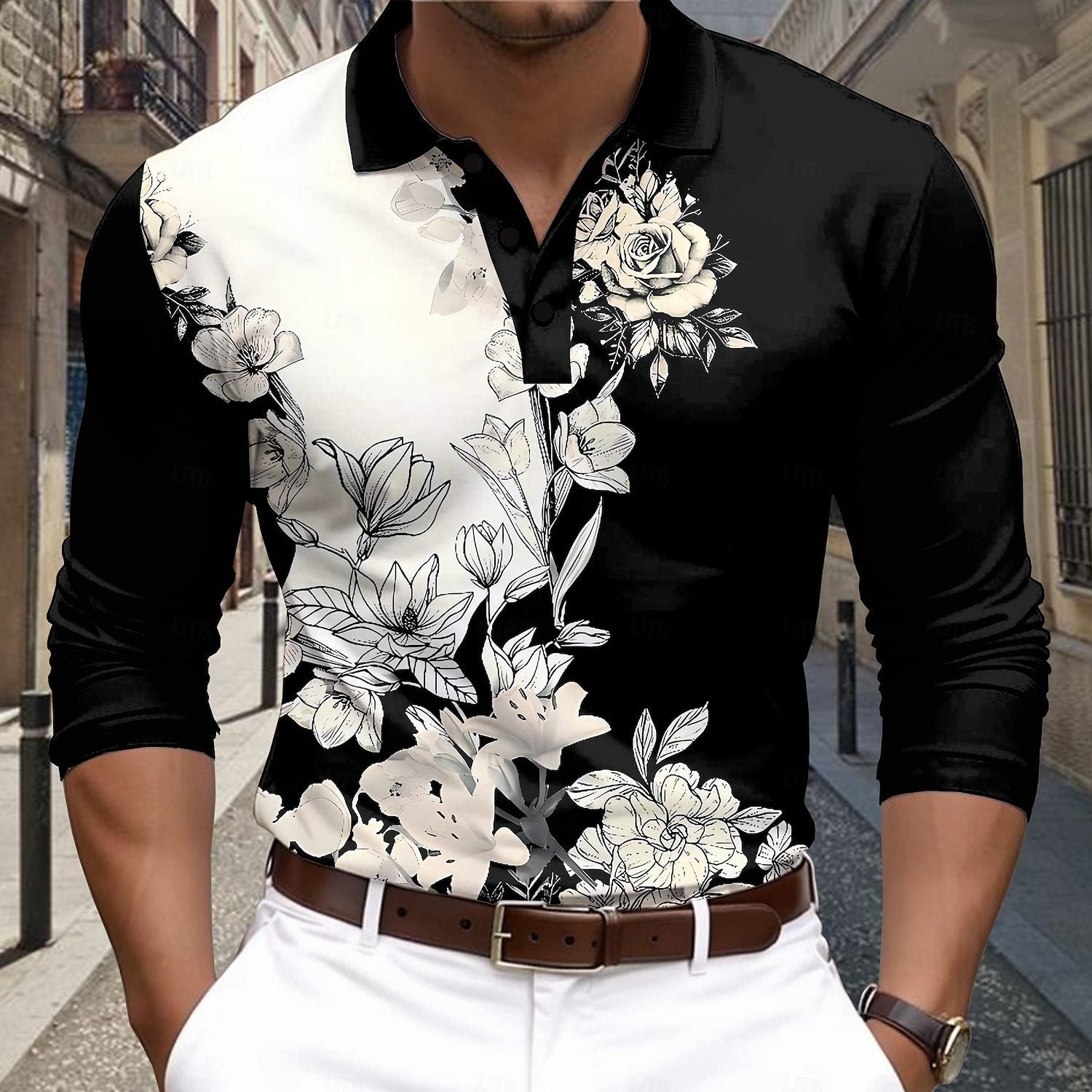 Long Sleeve Button-down Polo Shirt Casual Fashion