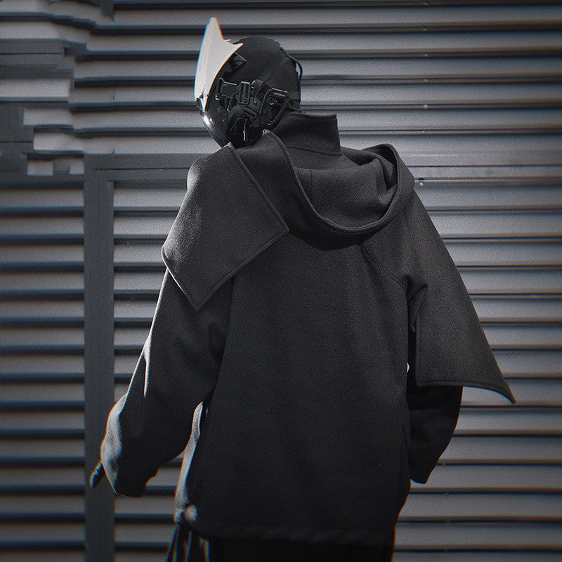 Double-shoulder Scarf Woolen Coat Men's Loose Casual Houndstooth Top Fashion