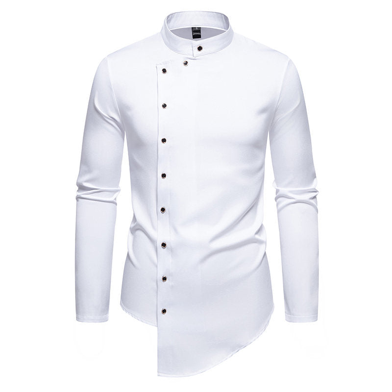 Fashionable Irregular Hem Stand Collar Men's Long-Sleeve Shirt