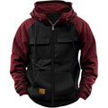 Men's Hooded Solid Color Youth Sports Multi-pocket Patch Hoodie