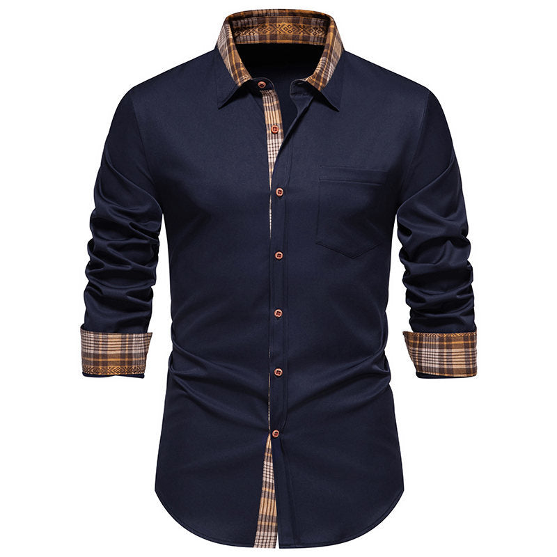 Plaid Contrast Stitching Men's Long Sleeve Shirt