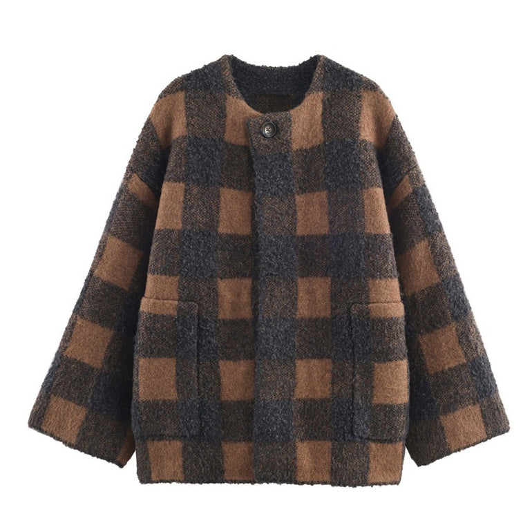 Autumn Women's Plaid Knitted Coat