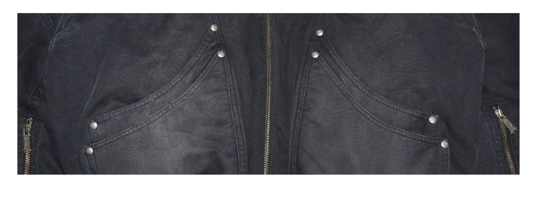 Fur Collar Washed Canvas Split Mountain Carving Jacket