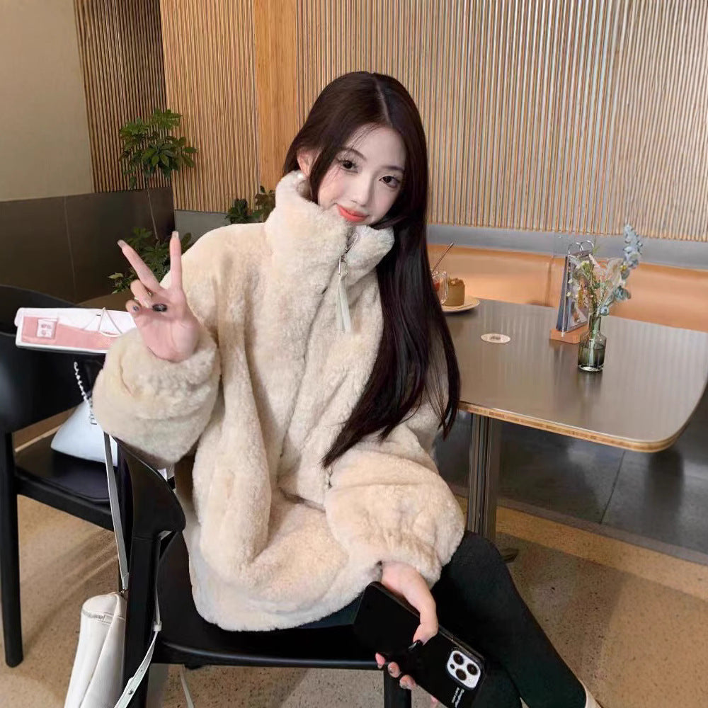 Loose Fluffy Thickened Petite Women's Coat