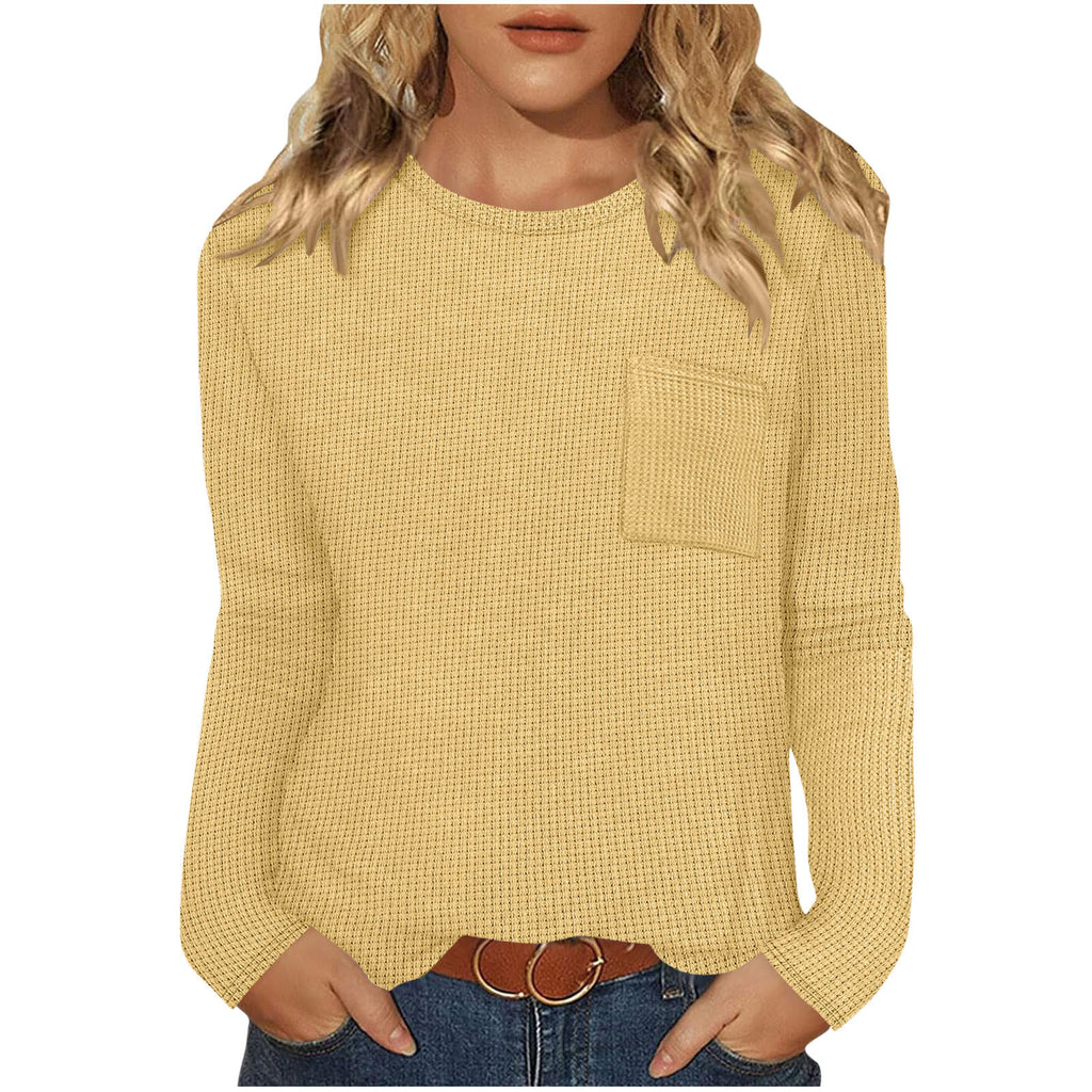Women's Long-Sleeved Waffle Knit Top T-Shirt