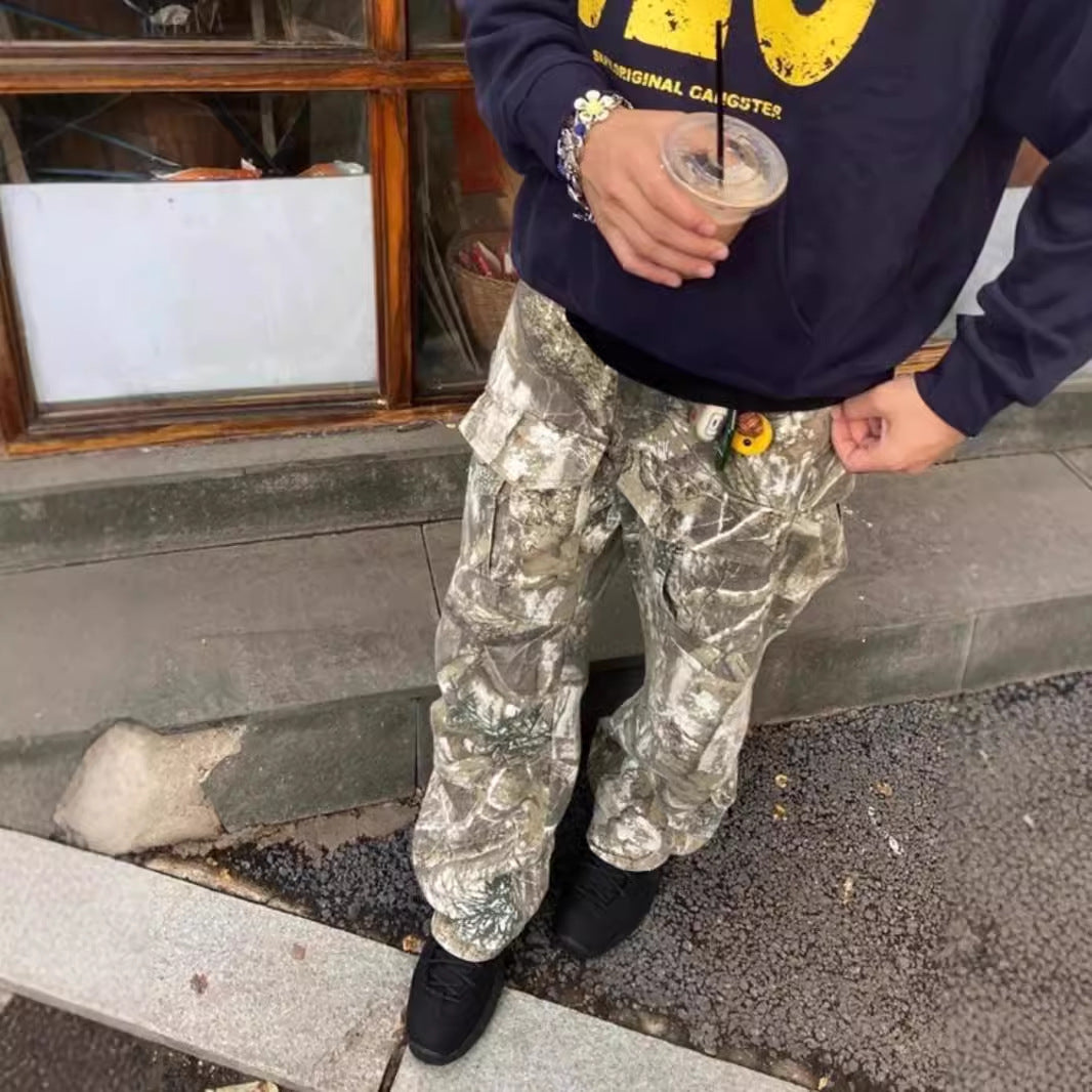 Distressed Camouflage Pants Wide Leg Loose Straight Cargo Pants