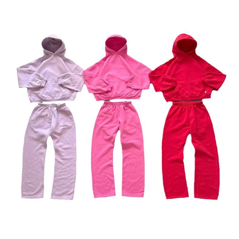 Solid-color Loose-fitting High-street Trendy Personalized Sweatshirt And Pants For Couples