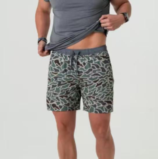 Men's Loose-Fit Beach Shorts With Digital Camouflage Print