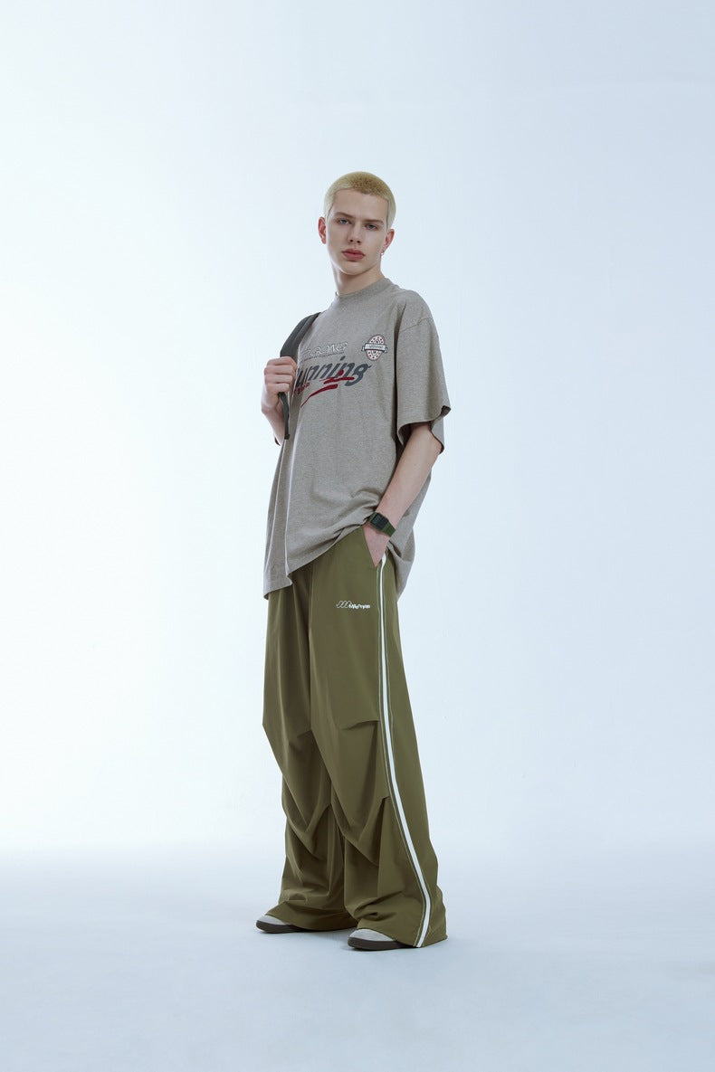 Summer New Bright Line Side Stripe Parachute Wide Leg Pants