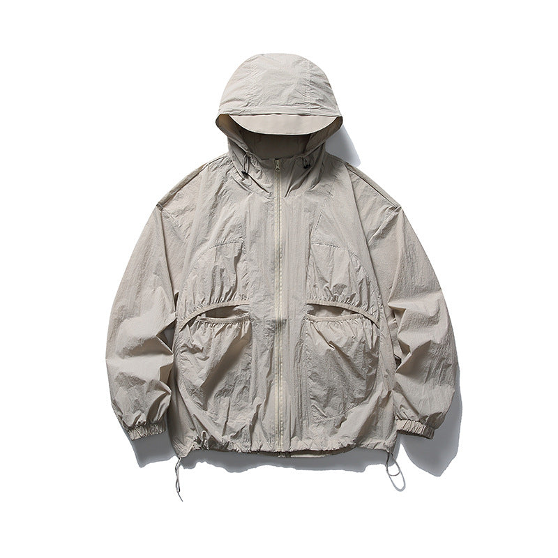 Outdoor Sun Protection Ice Silk Hooded Wind Shield Neutral Loose Coat
