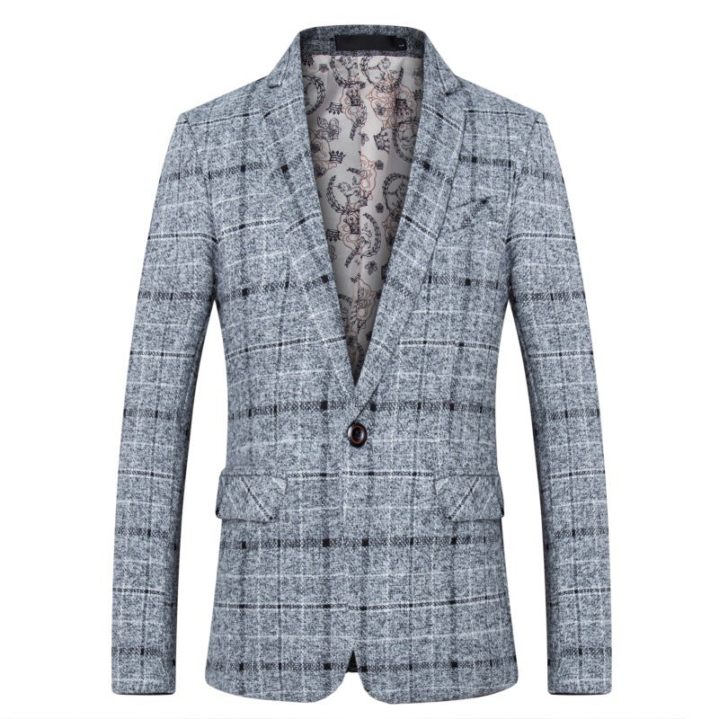 Fashion Casual Single Plaid Men's Suit Jacket