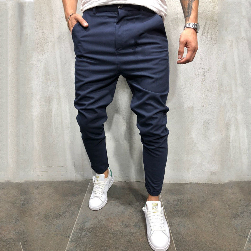 Men's Solid Color Slim Woven Leisure Trousers