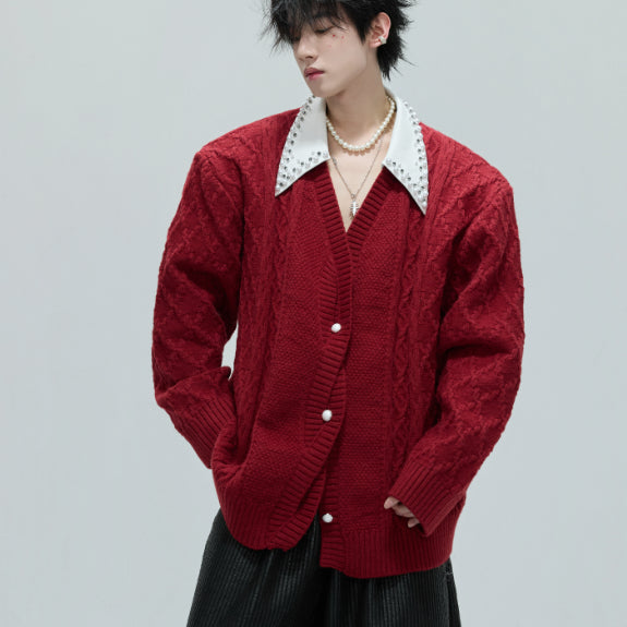 Vintage Handmade Pearl Padded Lapel Knitted Cardigan