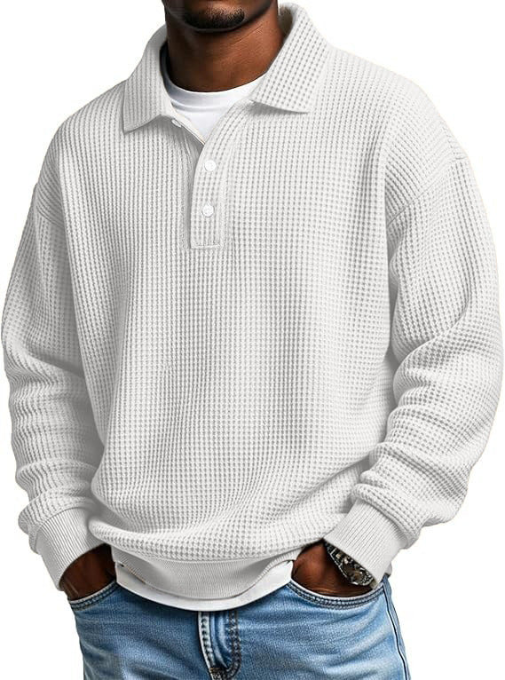 Men's Waffle-Knit Polo Shirt, Retro Solid-Color Top
