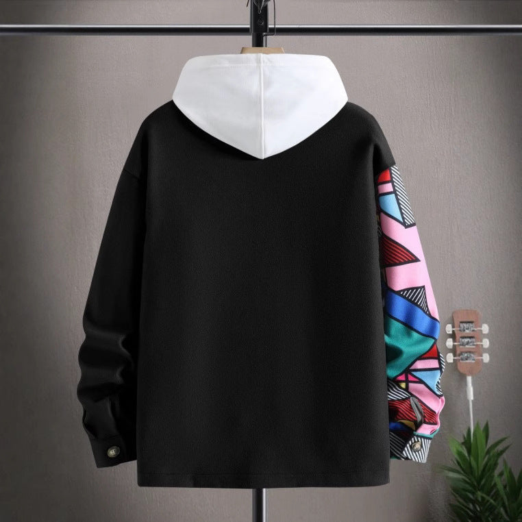 European And American Style Men's Clothing Printed Casual Loose Pockets Jacket