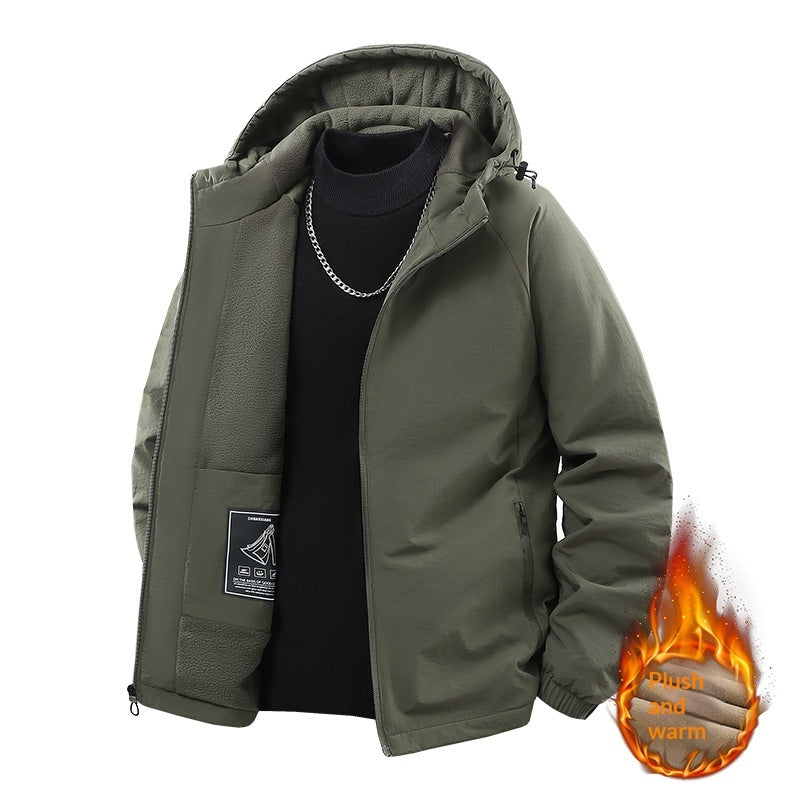 Men's Casual Fleece-lined Thick Hooded Jacket