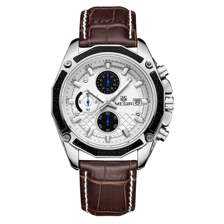 Men's multi-function leather watch
