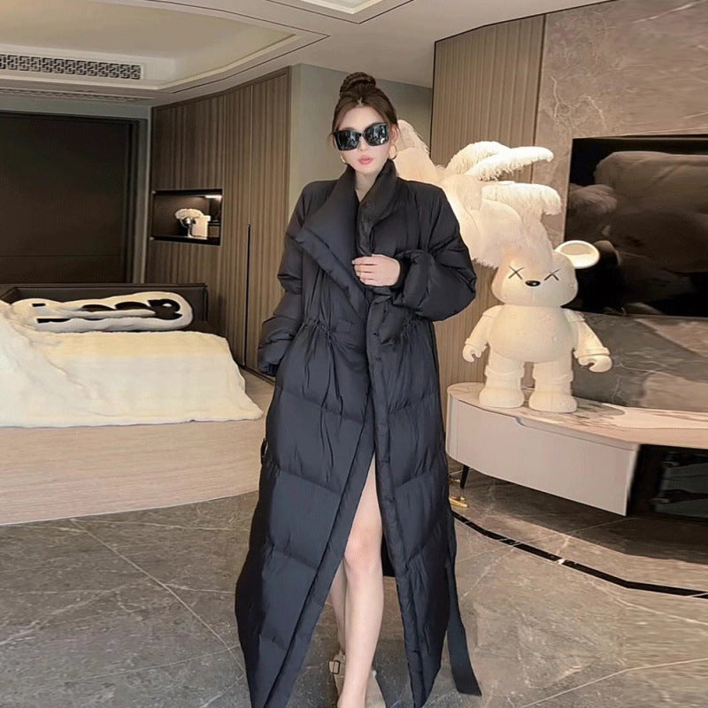 Retro Elegant Lapel Long Lace Up Down Cotton-padded Jacket