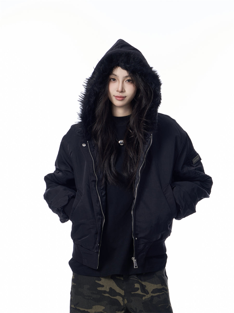 Solid Color Simple Fur Collar Jacket Women's Retro Casual Thickening Short All-match Coat