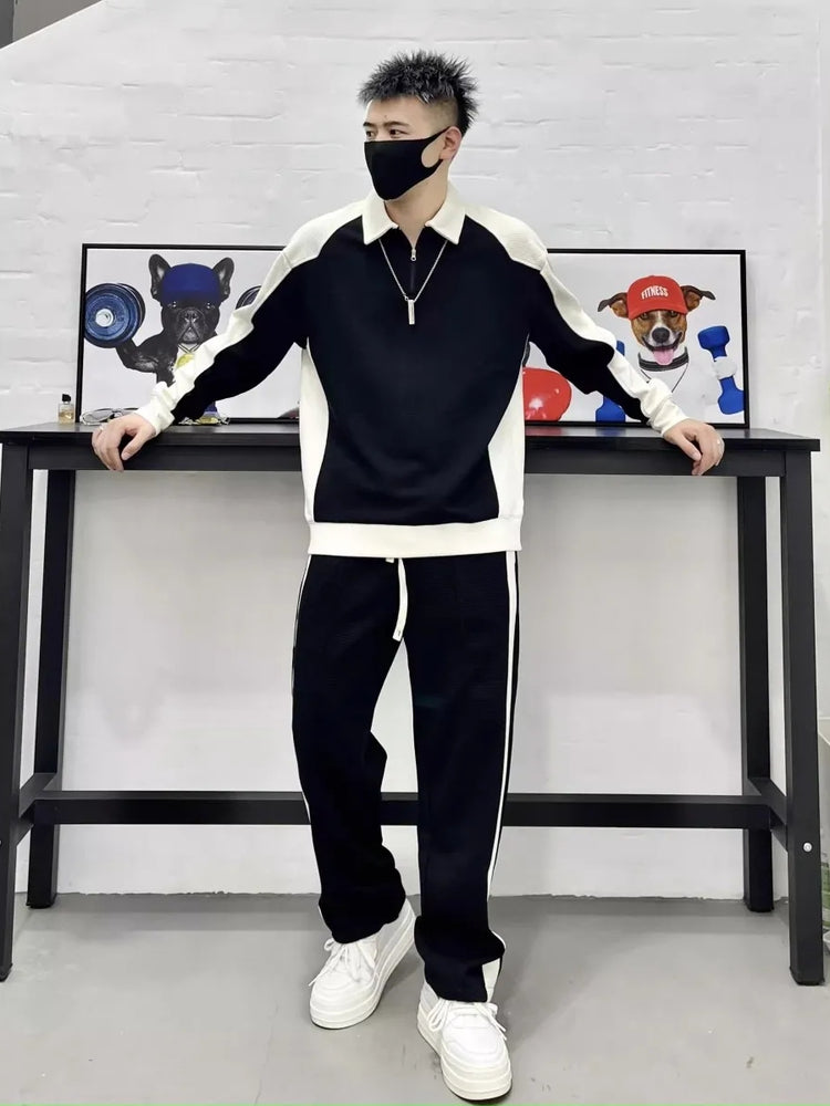 Men's Simple Striped Color-block Hooded Sweatshirt Set