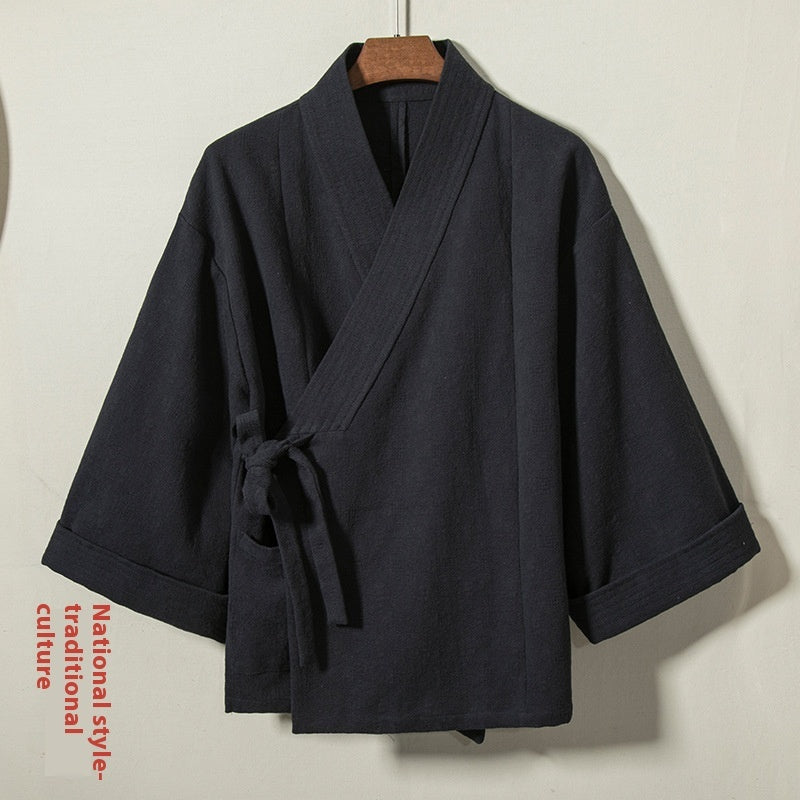 Chinese Style Men's Clothing Loose Thick Cotton And Linen Robe
