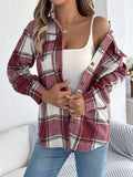 Women's Casual Plaid Fake Pocket Long Sleeve Tweed Mid-Length Coat