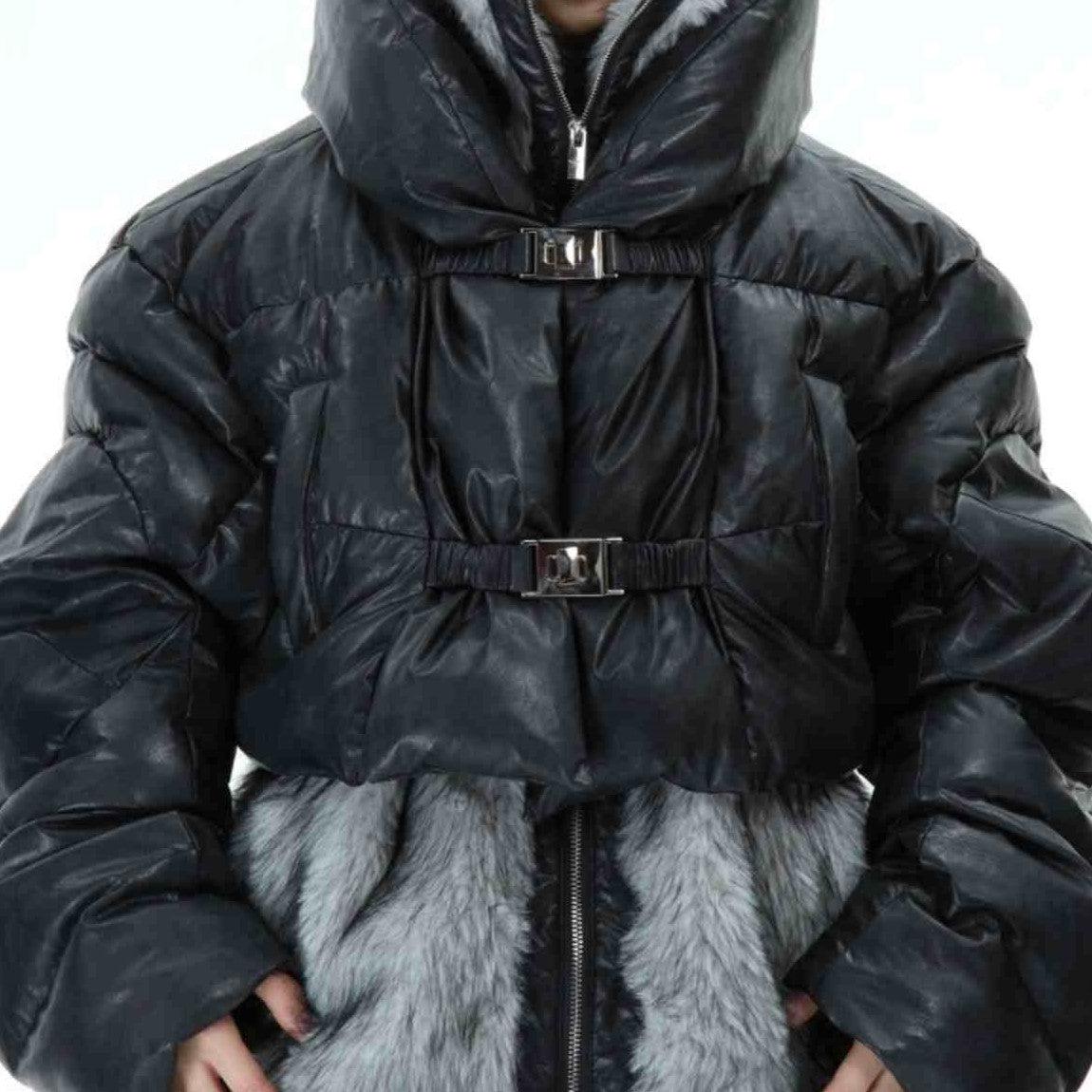 Deconstructing Mountain Carving Fake Two-piece Design Thickened Fur Cotton-padded Clothes
