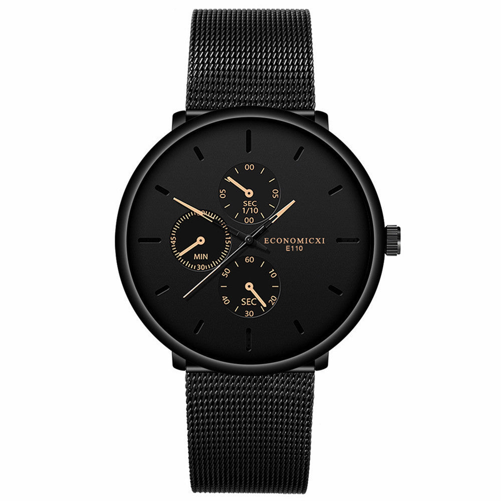 Student male slim concept all black watch
