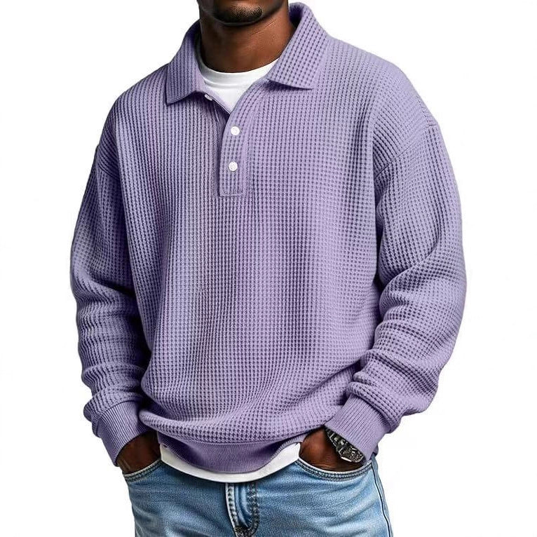 Men's Waffle-Knit Polo Shirt, Retro Solid-Color Top