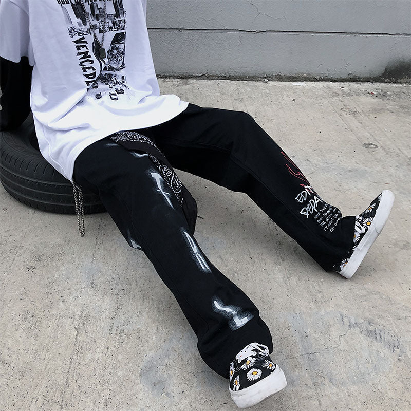 Printed Straight Leg Loose Casual Long Pants