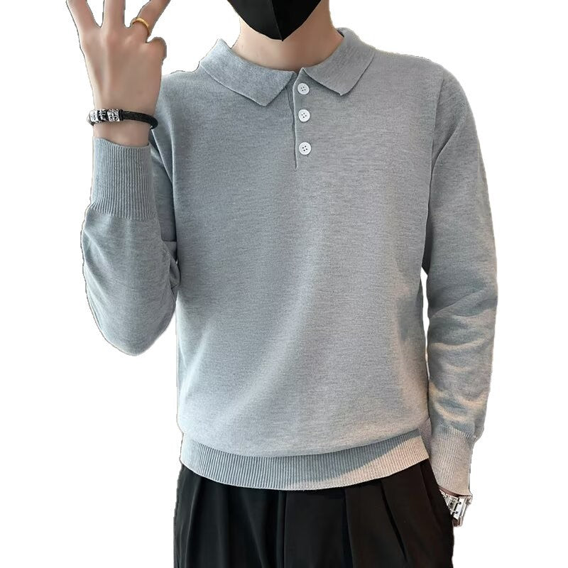 Lapel Long Sleeve Men's Retro Loose Casual Solid Color Sweater