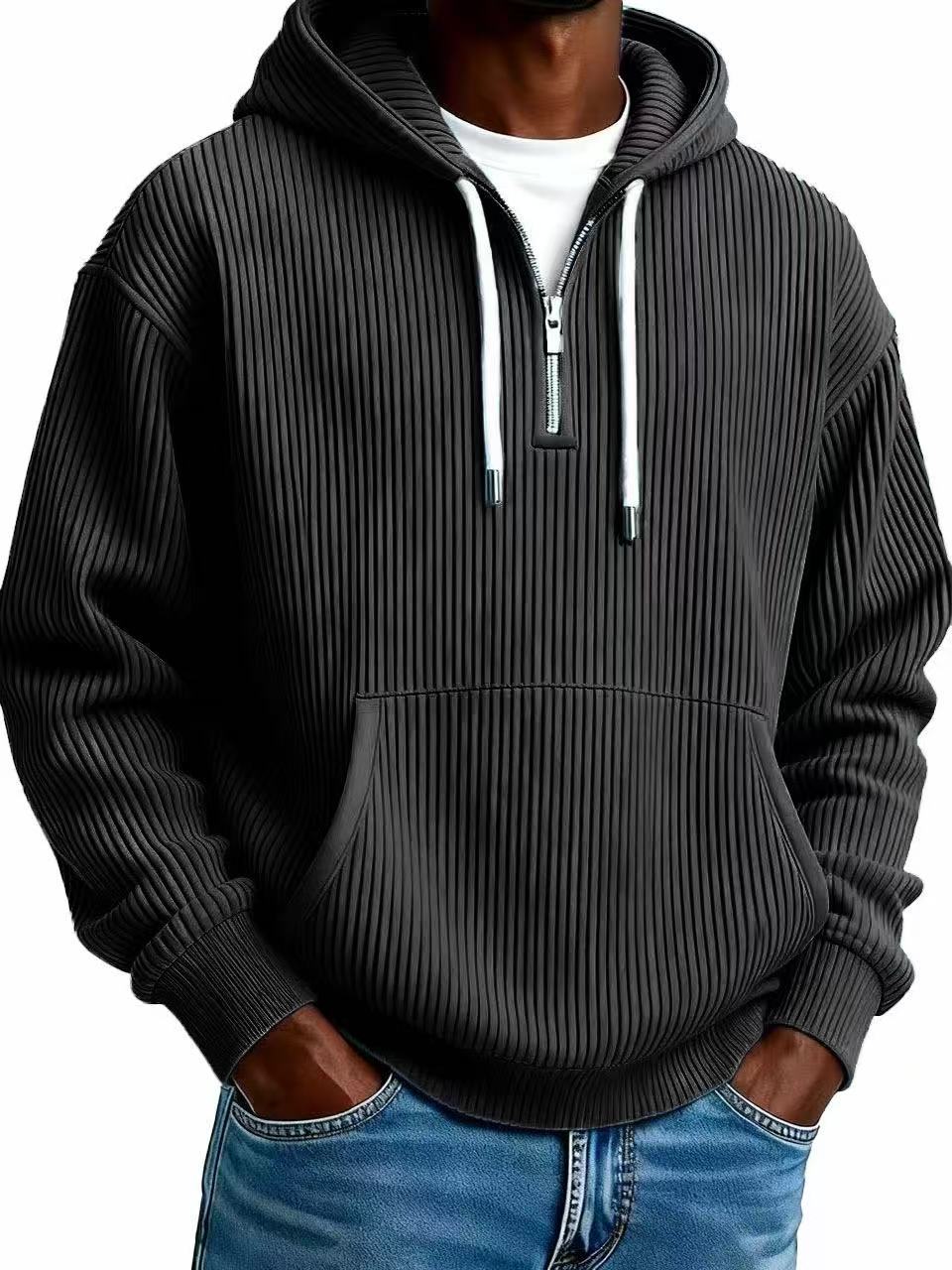 Men's Solid-Colored Corduroy Long-Sleeve Hoodie For Sports And Casual Wear