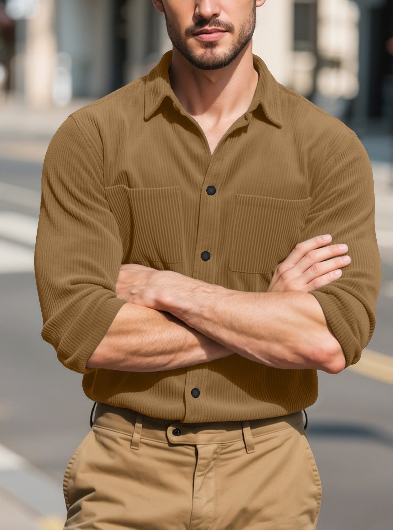 Fashion Long Sleeve Shirt Casual Lapel Corduroy Jacket Slim Fit Jacket