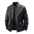 Men's Motorcycle Leather Coat Spring And Autumn Solid Color Stand Collar
